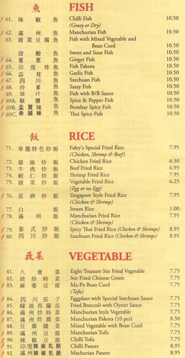 Menu de Faley Restaurant