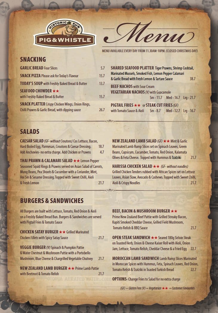 Pig & Whistle Historic Pub Menu - Menumania/Zomato