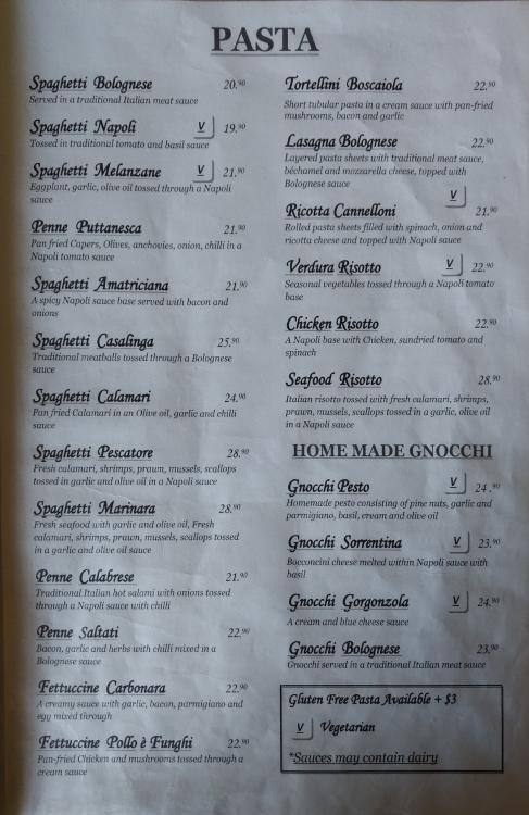 Menu Ristorante Pasta Menu at Pasta Rustica Ristorante restaurant, Carlton