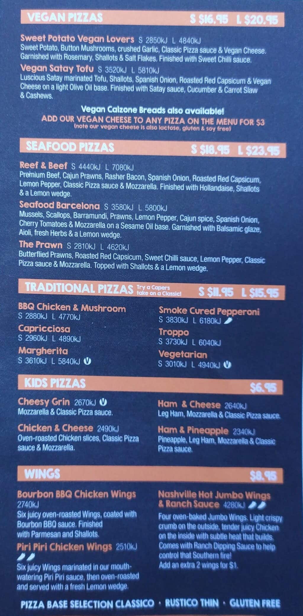 Menu at Pizza Capers restaurant, Wynnum, 82B Bay Terrace