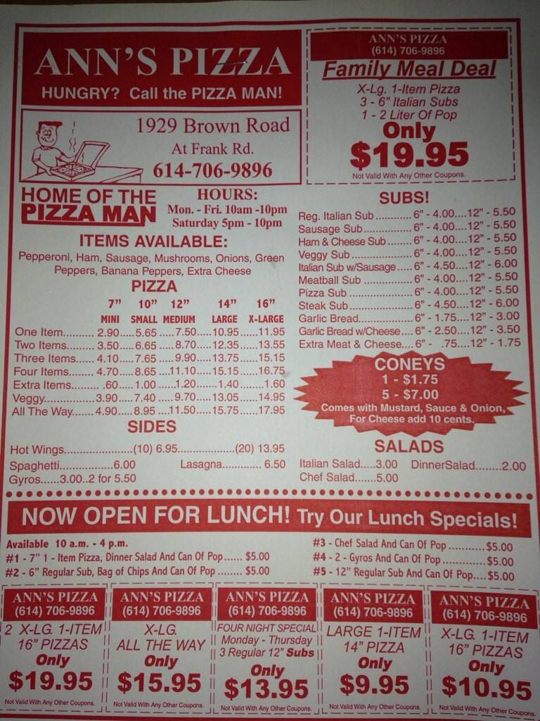 Ann's Pizza Menu, Menu for Ann's Pizza, Southwest, Columbus