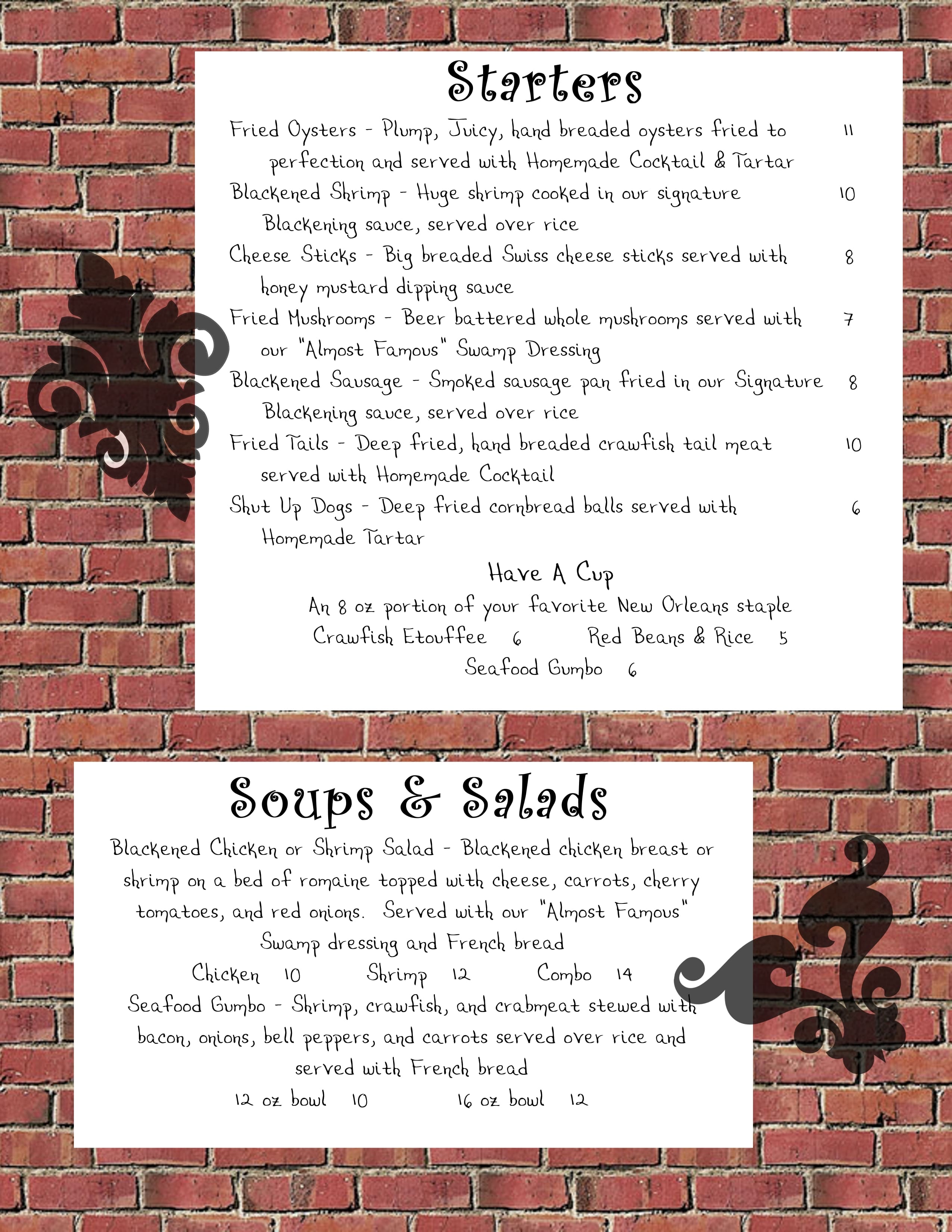 The Big Easy Menu, Menu for The Big Easy, Yukon, Oklahoma City