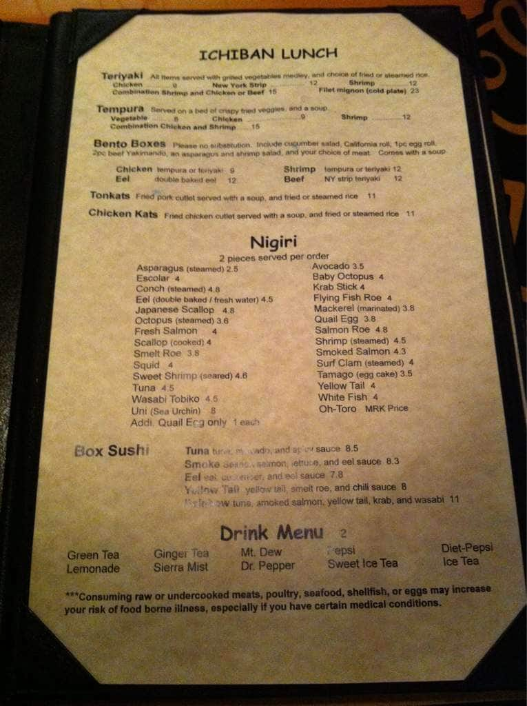 Menu At Ichiban Restaurant Pensacola