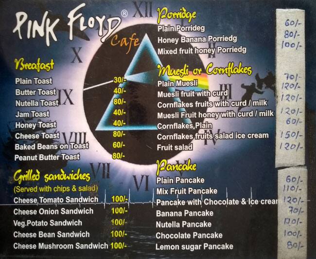 pink floyd cafe-pushkar menu