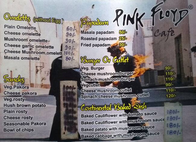 pink floyd cafe-pushkar menu