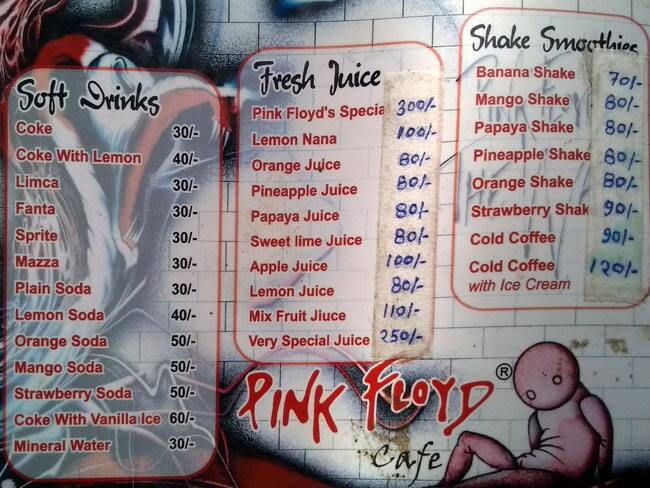 pink floyd cafe-pushkar menu
