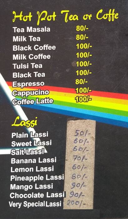 pink floyd cafe-pushkar menu