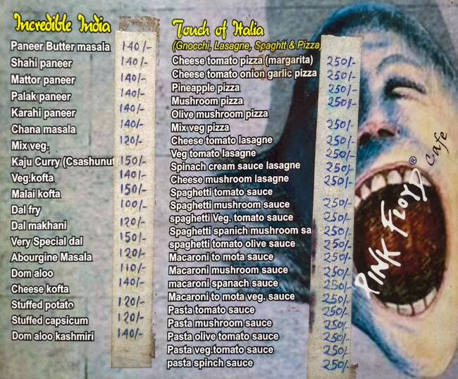 pink floyd cafe-pushkar menu