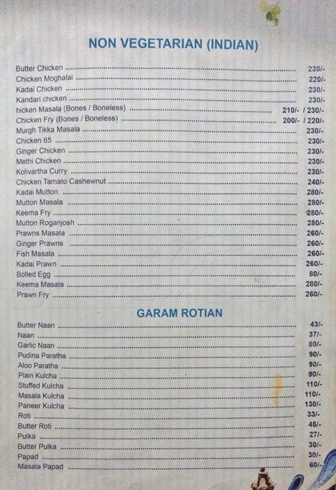 Blue Sea Fine Dining menu