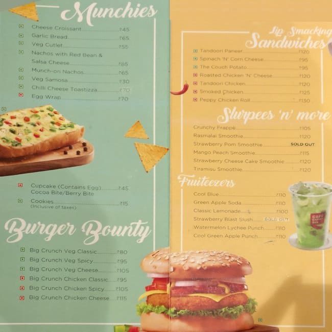 Cafe Coffee Day Menu, Menu for Cafe Coffee Day, RS Puram, Coimbatore