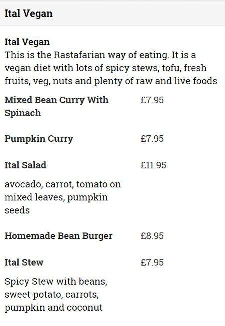 Negril menu