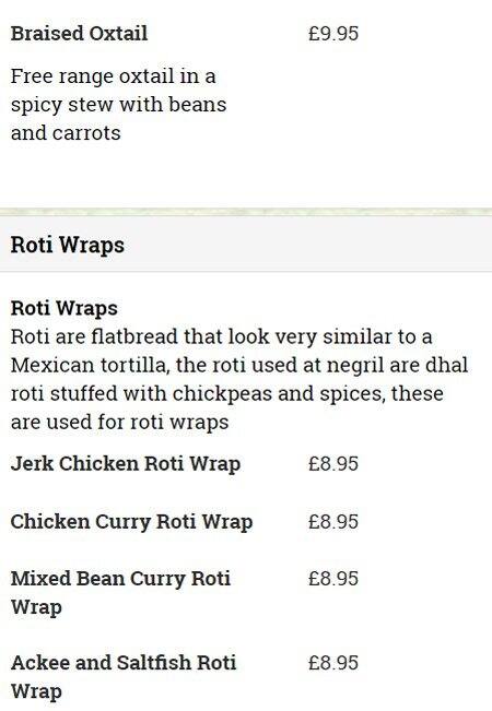 Negril menu