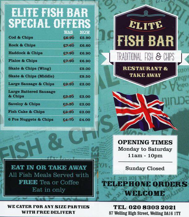 Menu at Elite Fish Bar, Welling, 87 Welling High St