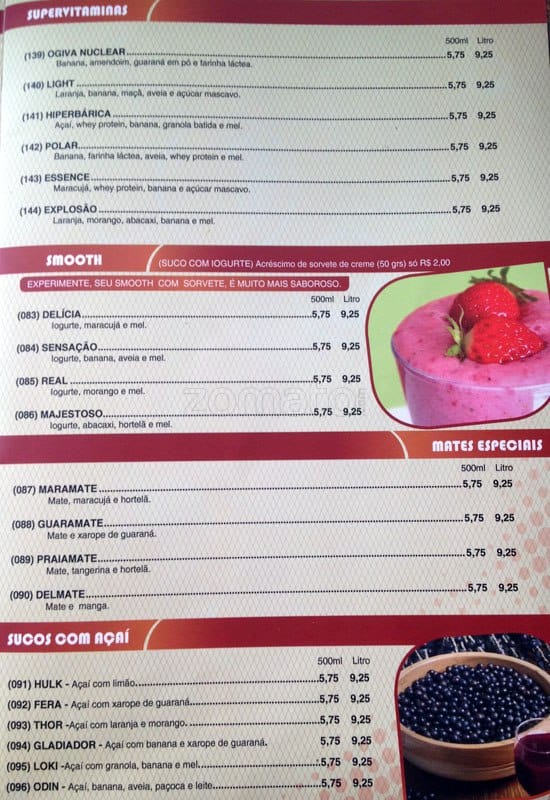 Sub's Açaí cardápio