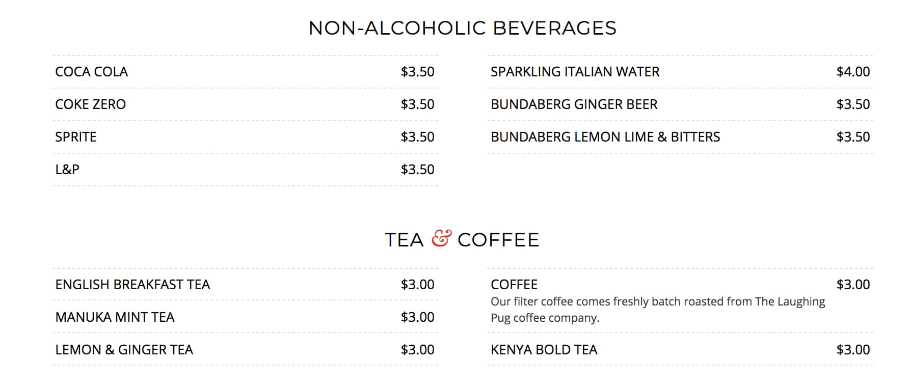 Menu at Minos Pizza restaurant, Auckland