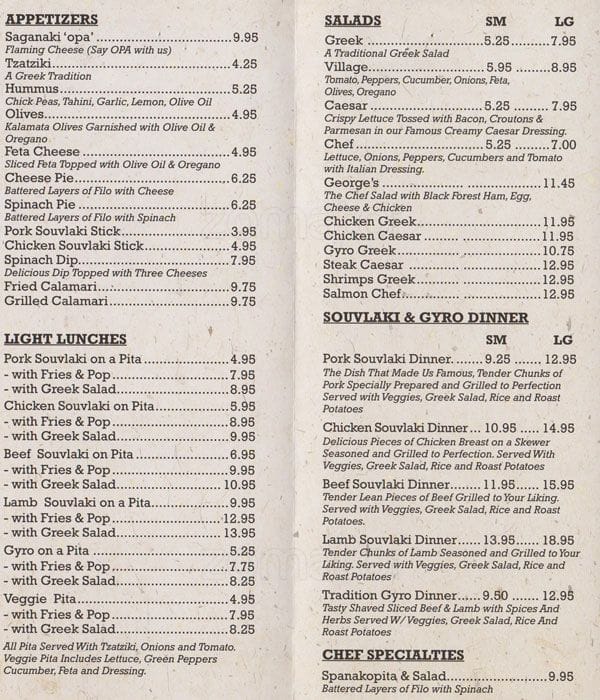 The Greek Menu, Menu for The Greek, Etobicoke