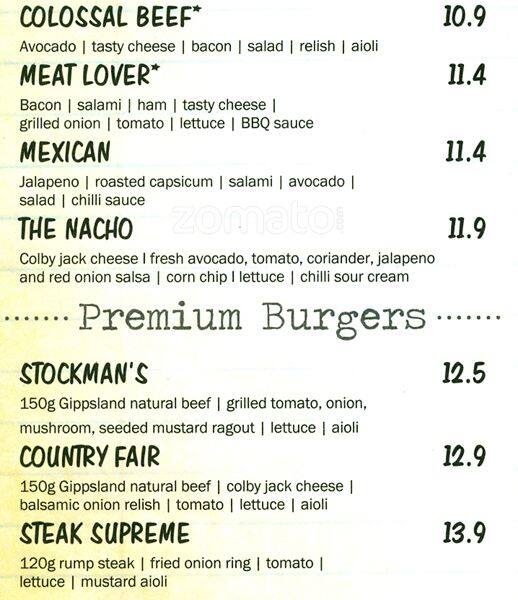 Menu at Burger Edge restaurant, Chadstone, Princess Hwy