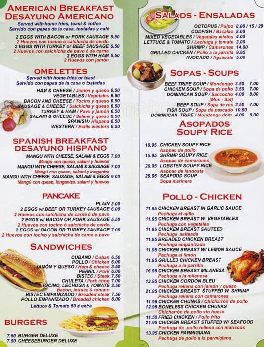 Sandy Restaurant Menu, Menu for Sandy Restaurant, East Harlem, New York ...