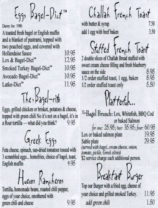 Menu at The Bagel Deli & Restaurant, Denver