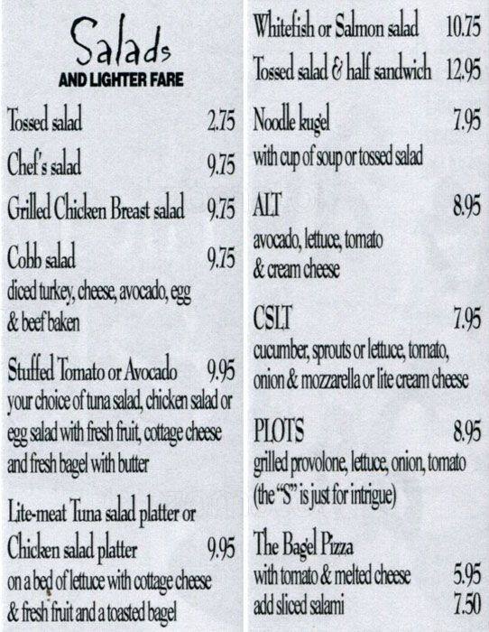 Menu at The Bagel Deli & Restaurant, Denver