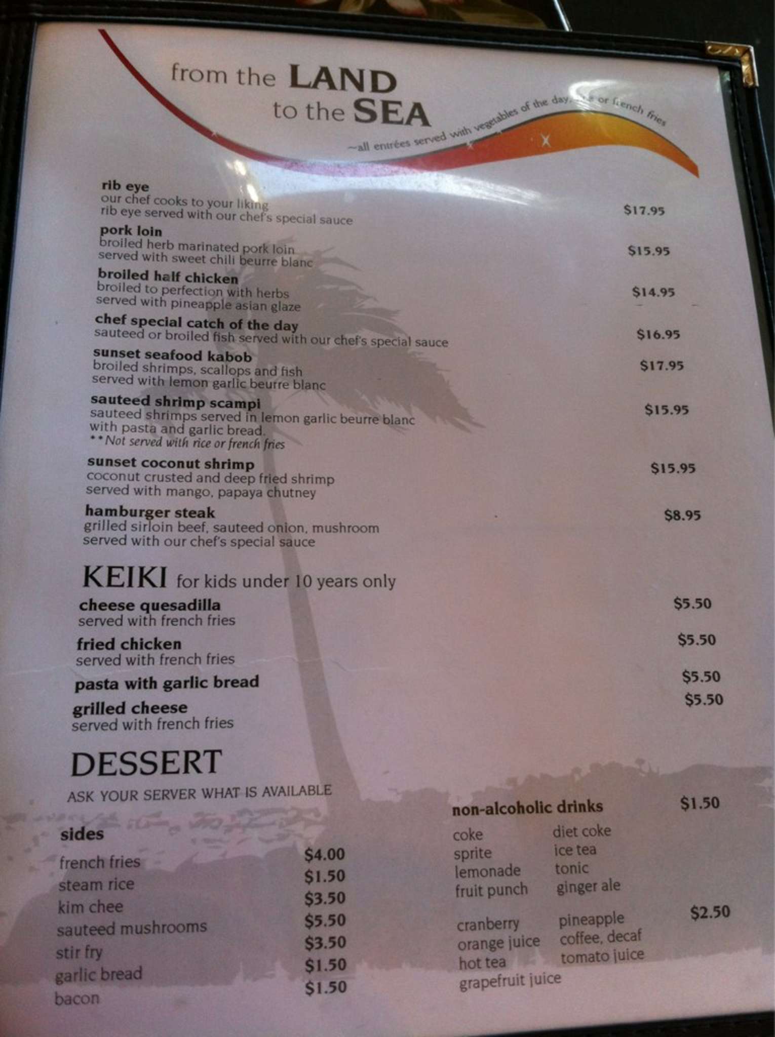 Menu at Port Allen Sunset Grill & Bar, Eleele