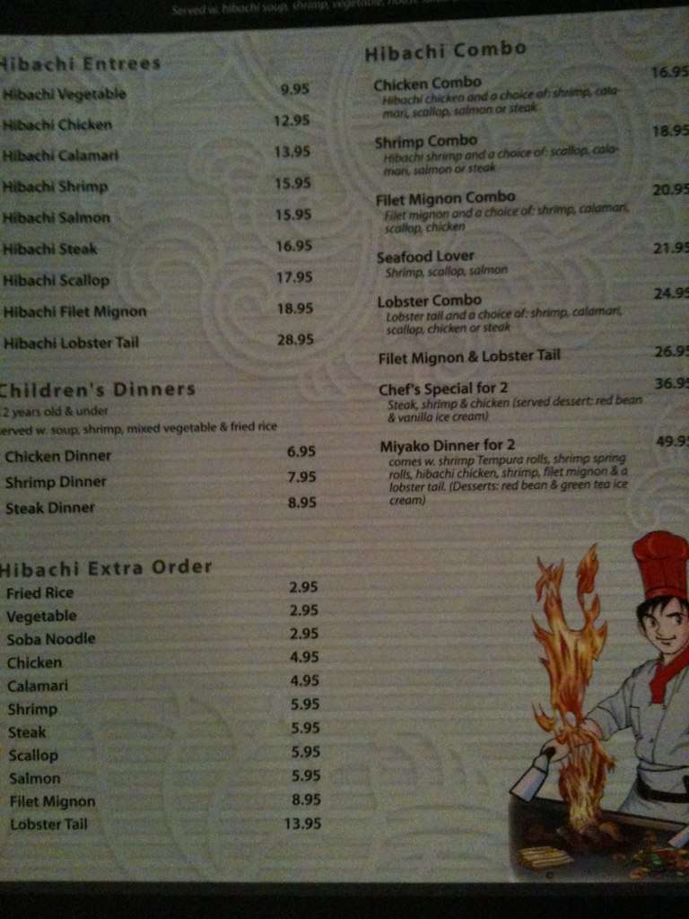 Miyako Menu, Menu for Miyako, Augusta, Augusta Urbanspoon/Zomato