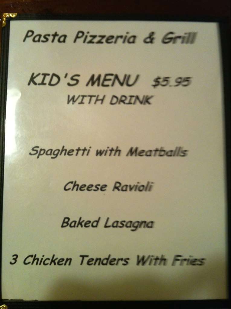 Menu at Pasta Pizzeria and Grill, Prattville