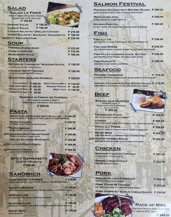 Gustav Cafe Menu, Menu for Gustav Cafe, Filinvest City, Muntinlupa City