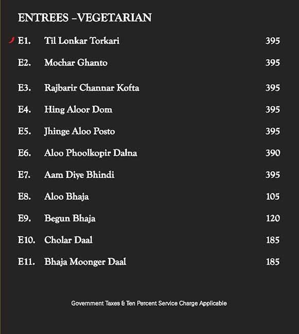 Oh! Calcutta Andheri West menu