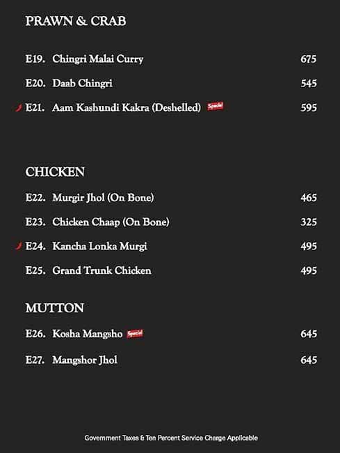 Oh! Calcutta Andheri West menu