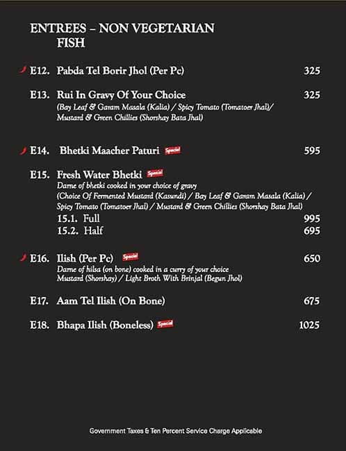 Oh! Calcutta Andheri West menu