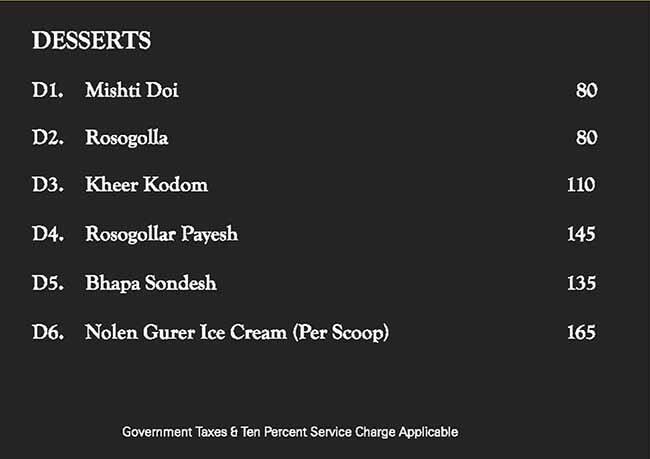 Oh! Calcutta Andheri West menu