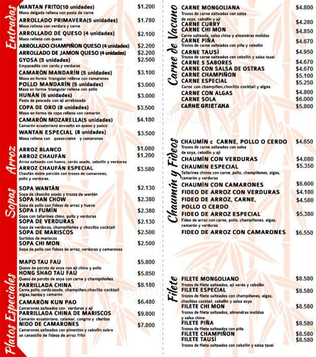 Chi Mon menu