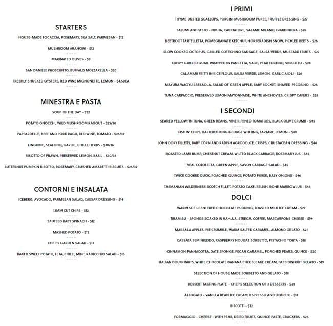 Cecconi's Flinders Lane Restaurant Menu - Urbanspoon/Zomato