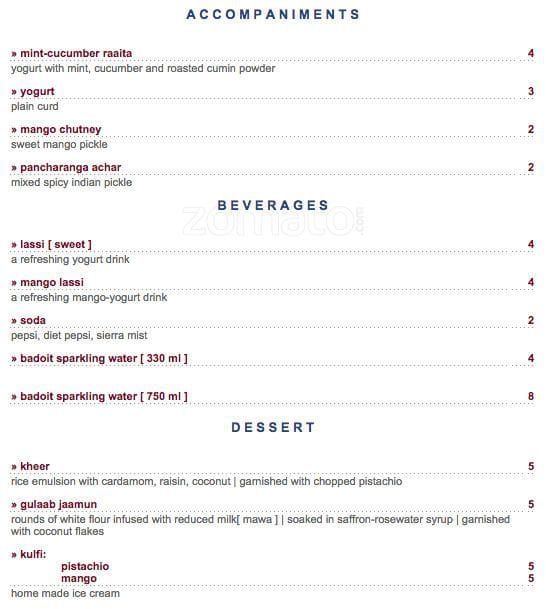 Menu at Cumin Restaurant, Chicago