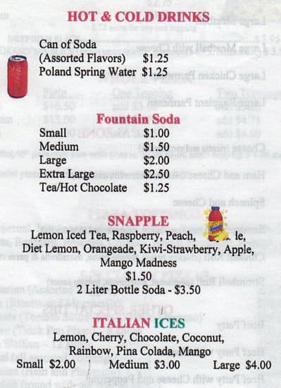 Menu at Phil's Pizza pizzeria, New York City