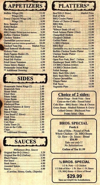 Williamson Brothers Bar-B-Q Menu - Urbanspoon/Zomato