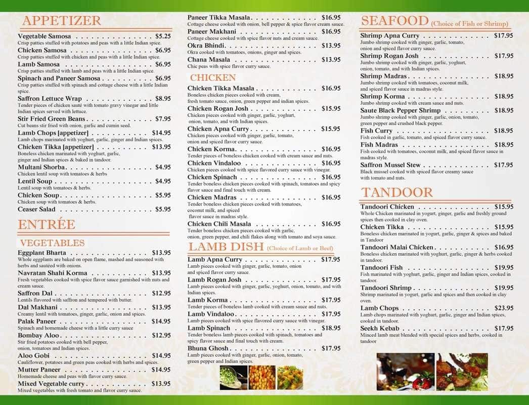 Indian fine dining restaurant menu pdf
