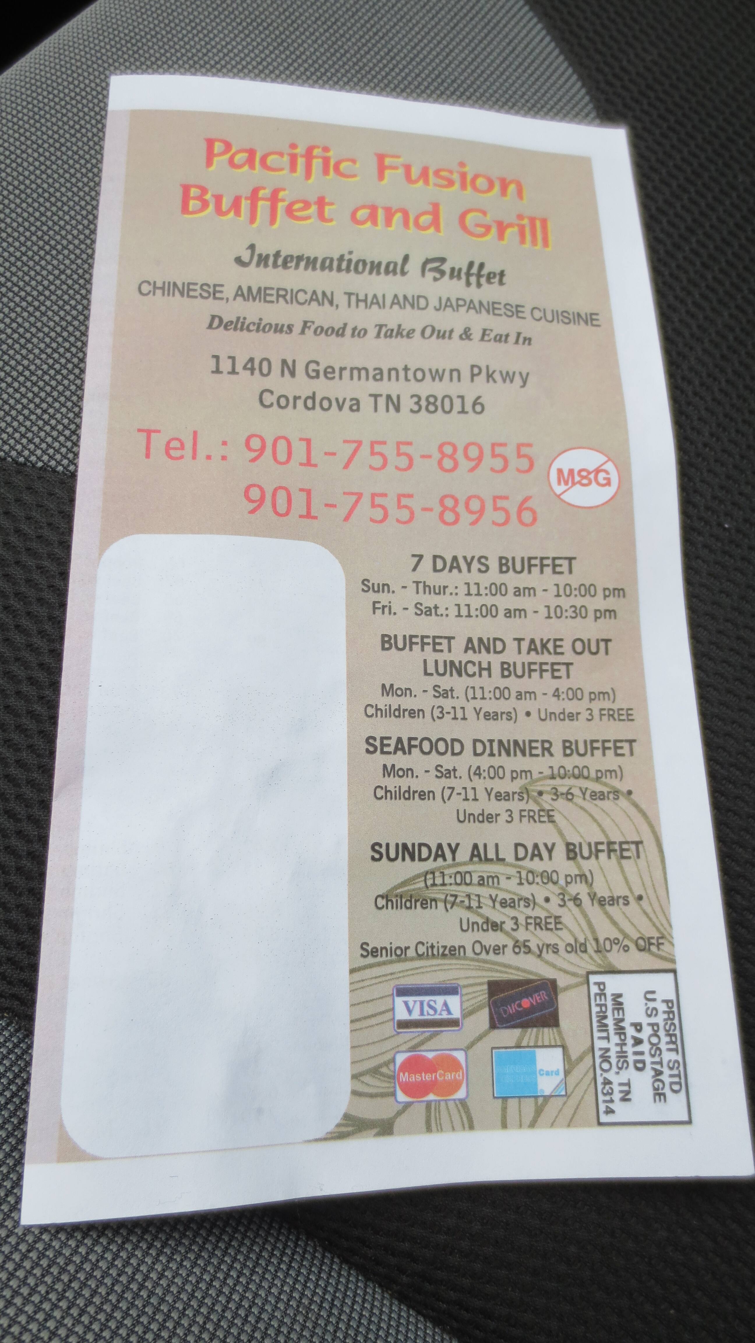 Pacific Fusion Buffet and Grill Menu Urbanspoon/Zomato