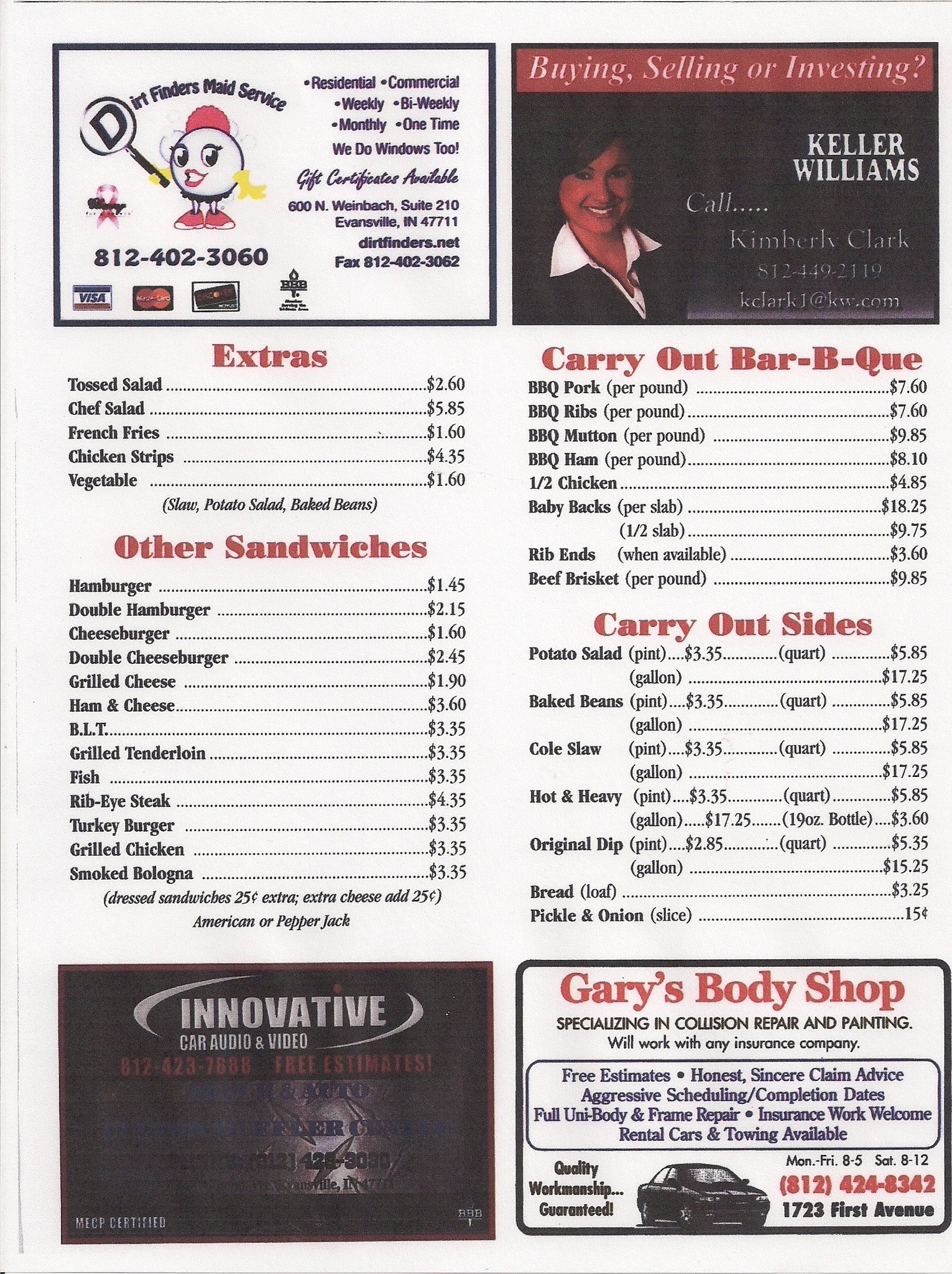 Menu at Hickory Pit Stop Championship BBQ, Evansville