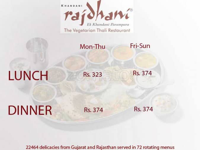 Rajdhani Thali Restaurant Menu Zomato