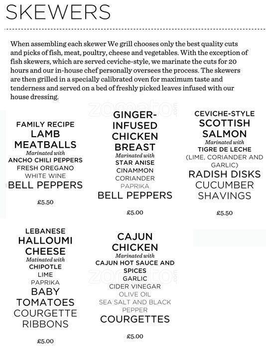 We Grill Menu, Menu for We Grill, City of London, London Zomato UK