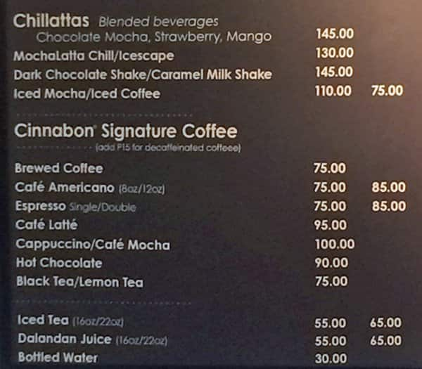 Cinnabon Menu, Menu for Cinnabon, Ortigas, Quezon City - Zomato Philippines