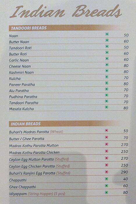 Buhari Restaurant menu