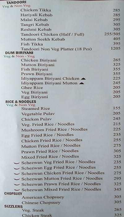 Buhari Hotel menu