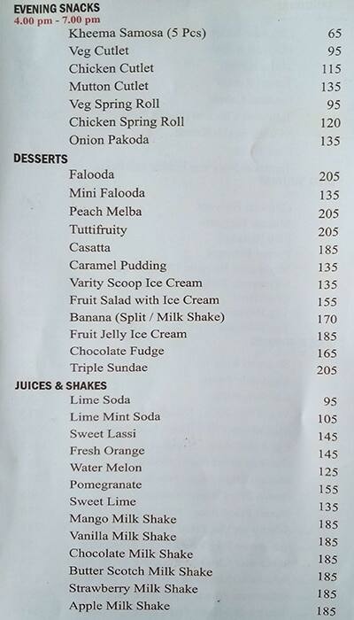 Buhari Hotel menu