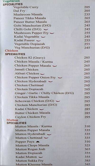 Buhari Hotel menu