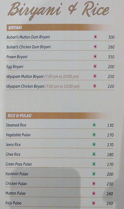 Buhari Restaurant menu