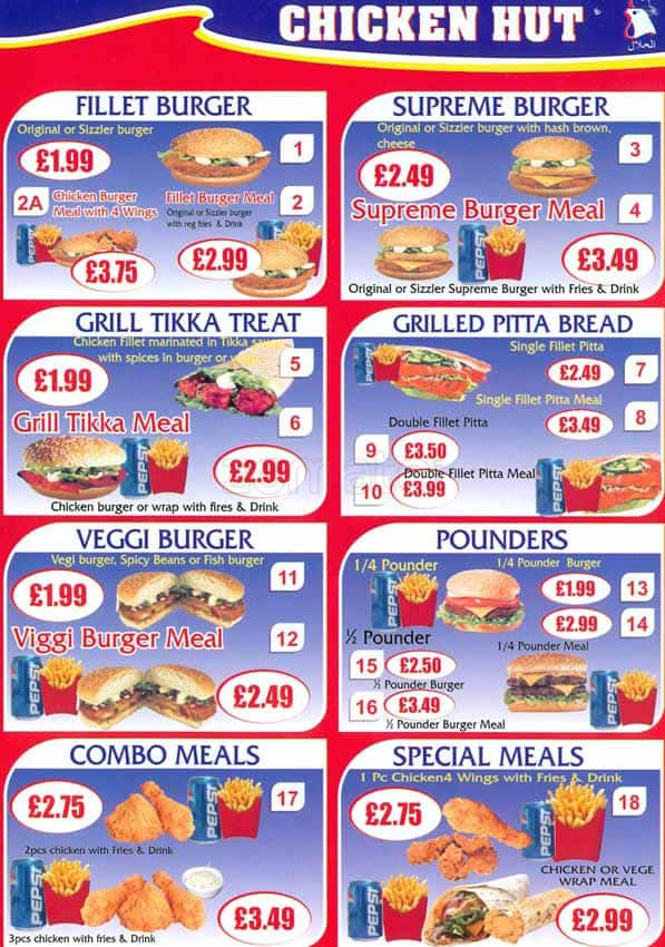 Chicken Hut Menu Menu For Chicken Hut Sparkhill Birmingham