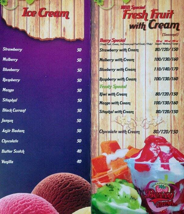 Mahabaleshwar Berry Bash Menu, Menu for Mahabaleshwar Berry Bash